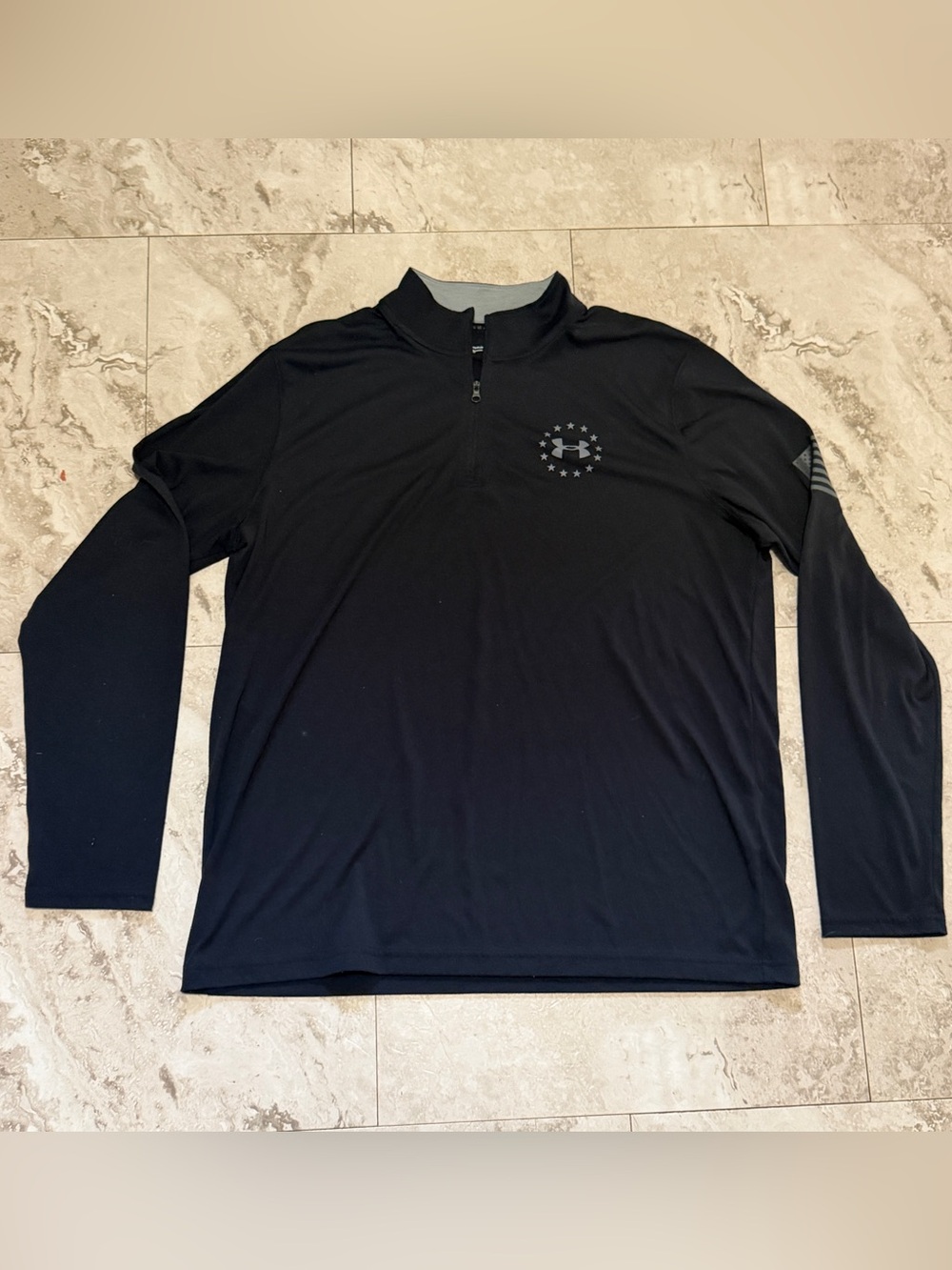 Under Armour 1/4 Zip Men’s XL Black Threadborne HeatGear Freedom Stars Flag USA
